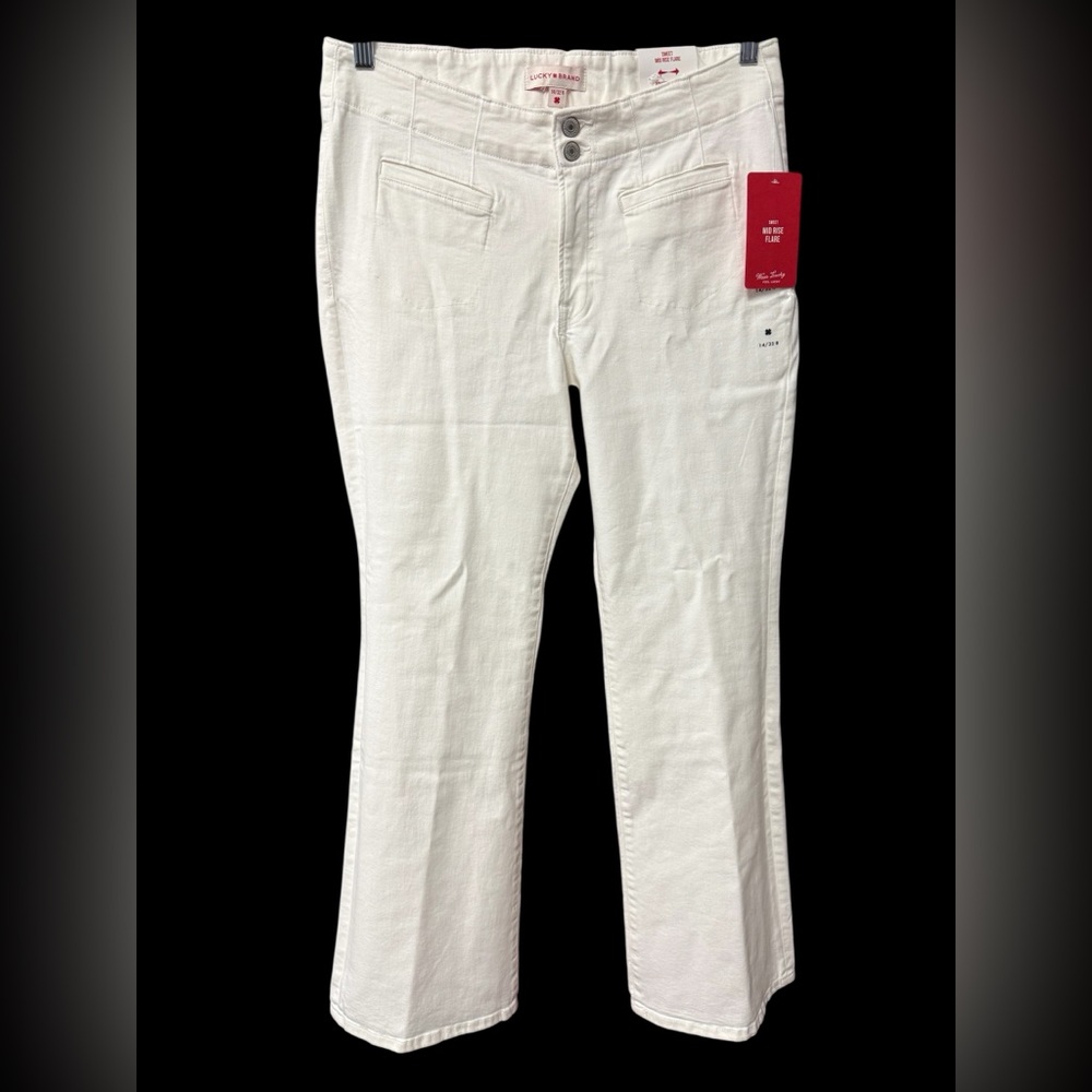 Lucky Brand women’s size 14 jeans solid white sweet mid rise flare stretch $99